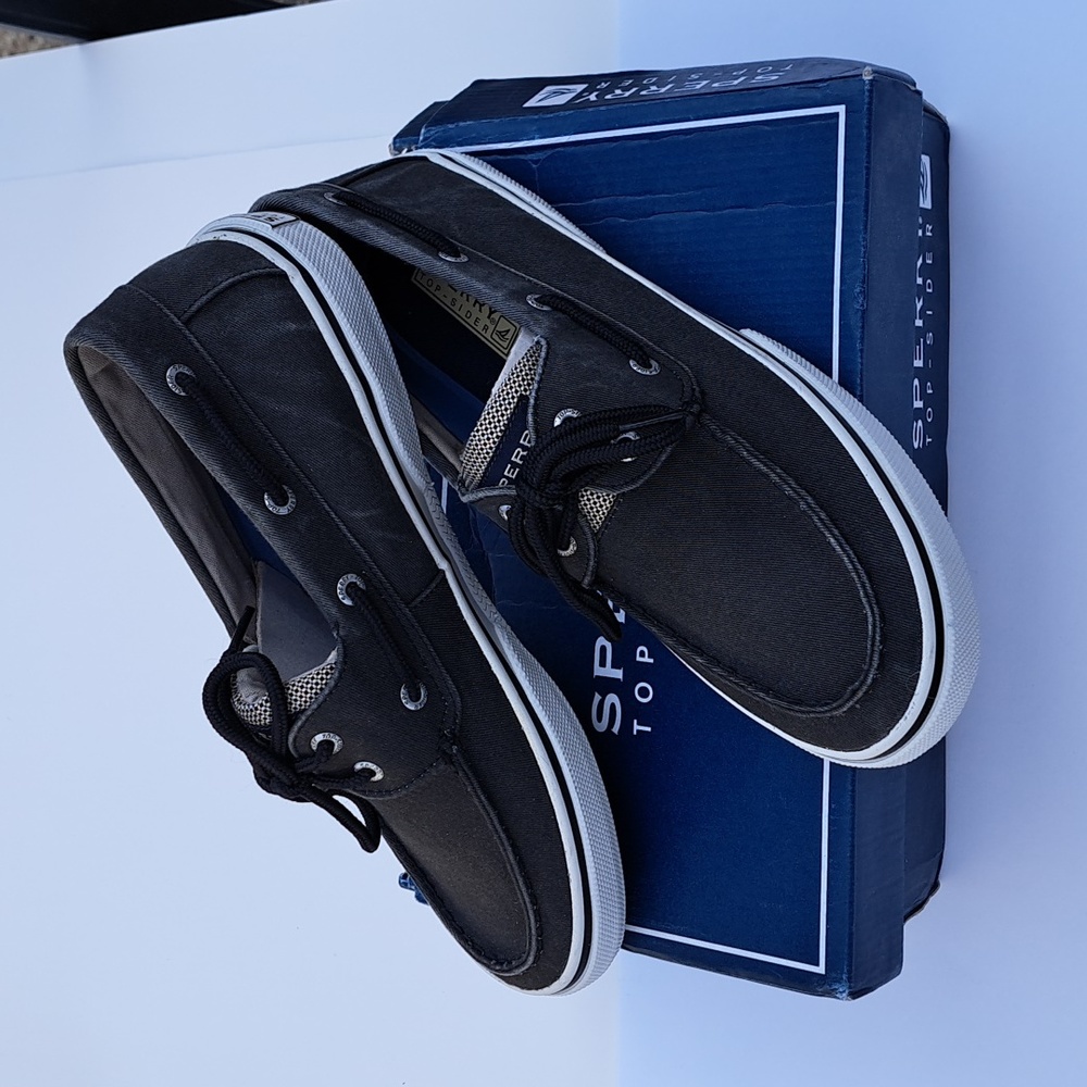 NIB MEN'S SPERRY HALYARD CANVAS  BOAT SHOES BLK SALTWASHED SZ 9.5